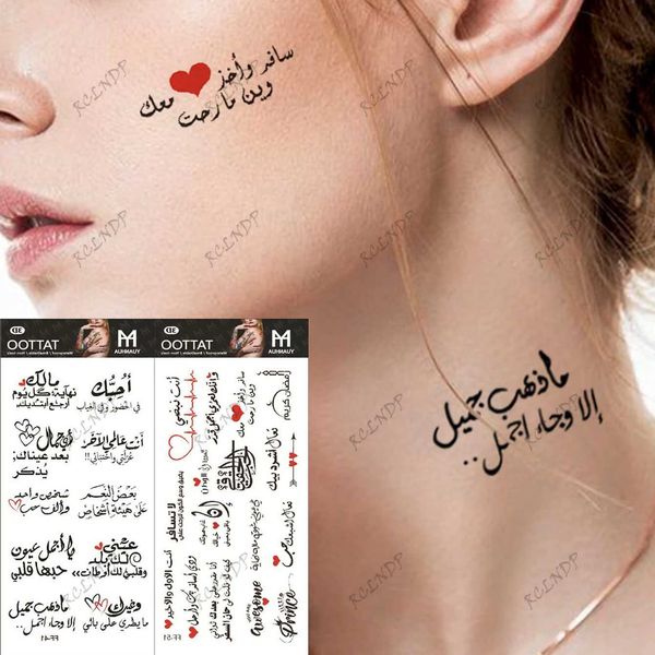 Transfert de tatouage 2pcs Autocollant temporaire imperméable Sticker Arabe Faux Tatto Flash Tatoo Tato pour Girls Women Men 240426