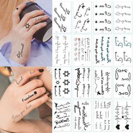 Transfert de tatouage 30 feuilles imperméables noires minuscules tatouages Texte des femmes art de la main de corps dessin temporaire autocollants hommes hommes de doigt