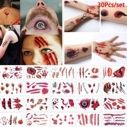 Transfert de tatouage 30pcs Halloween Theme Bloody Bouny Tattoo Autocollants étanche Temporary Face Makeup Kids Party Favors Decoration 240426