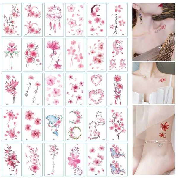 Transfert de tatouage 30pcs / Set Pas de répétition Fleur Stickers de tatouage temporaire Tatouages imperméables pour femmes Sexy ARM CLAVILE CORPS ART MAIN POUR FILLE 240426