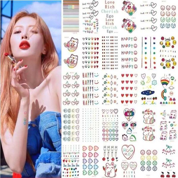 Transfert de tatouage 30pcs Faux temporaires Tatoo Imperméable pour les femmes Ligne Line Love Couleur Hand Tatouage Tatoo Sticker Tatuajes Temporales Mujer 240426