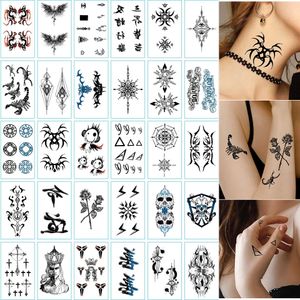 Tattoo-overdracht 30sheets Tijdelijke tattoo stickers black Chinese karakters schedelpatroon nep tattoo stickerwaterdichte durend 2-5 dagen 240426