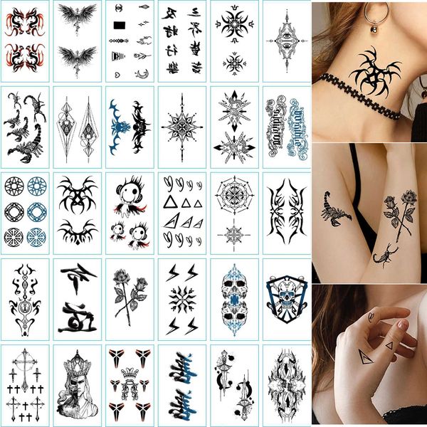 Transfert de tatouage 30Sheet Tatouage temporaire autocollants chinois chinois Skull motif de tatouage sticker waterproof de 2-5 jours 240426