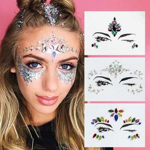 Transfert de tatouage 3D Crystal Glitter Face Jewels Tattoo Autocollants femmes Fashion Face Body Art Gems Gypsy Festival Adorment Maquillage Beauté Stickers 240427