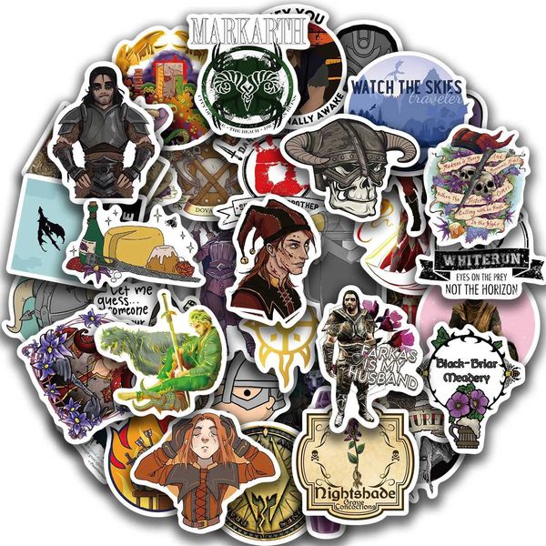 Transfert de tatouage 50pcs Game drôle Skyrim Vinyl autocollants imperméables pour enfants Sticker Toy Sticker for Helmet Skateboard Scrapbook iPad Graffiti Cartoon 240426