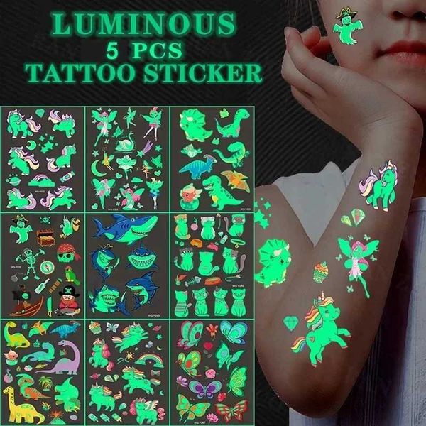 Transfert de tatouage 5pc / set Night Glow Tattoo Stickers Temporary Children Child