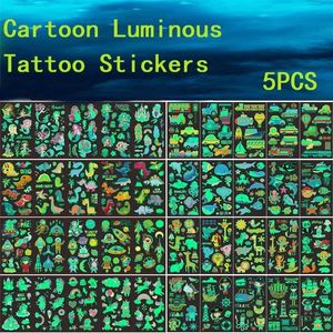 Transfert de tatouage 5pcs New Childrens Cartoon Autocollants de tatouage lumineux Tatouages Art de carrosse