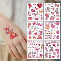 Transfert de tatouage 6pcs Flash Powder Stickers Anniversaire Anniversary Party Tattoos Heart Love Tattoo Autocollant Valentin Tatouage pour main 240427