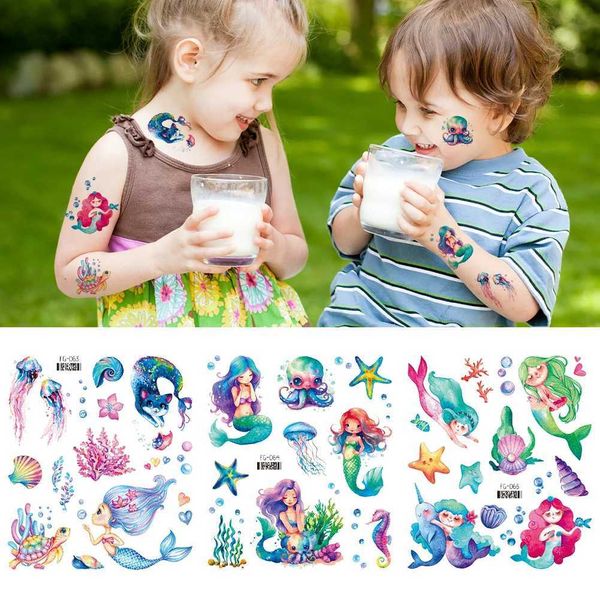 Transfert de tatouage 6pcs Sparkly Rainbow Tattoo Autocollant Sirène imperméable Sirène Unicorne Tatto Tatto Autocollants Tatouages de beauté pour les mains Body 240427