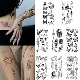 Tattoo overdracht 8 stks waterdichte tijdelijke tattoo sticker vlinder slang veer print bloem body kunst arm pols nep tatoeages mouw vrouwen mannen 240426