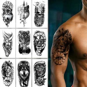 Transfert de tatouage 9pcs Autocollant temporaire étalant Tatoo Forest Lion Tiger Wolf Tatouos Men Small Arm Faux Tatouage pour femmes Art corporel 240427