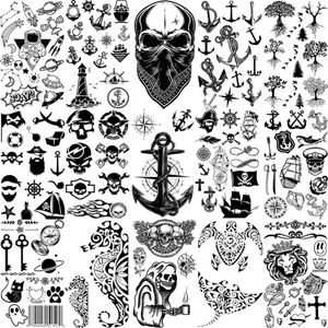 Tatouage Transfert Anchor Pirate Skull Tatouages temporaires pour femmes hommes adultes Kid Boy Astronaute Ship Seahorse FaTToo Tattoo Neck Arm Hand Small Tatoo 240426