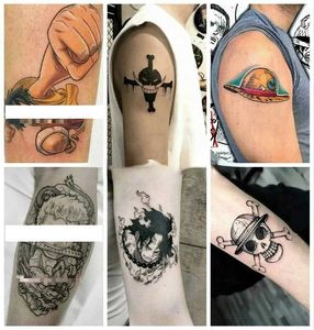 Tatuaje Transferencia de anime Ley de calavera Ace Tattoos Tattoos Tatuajes impermeables Palabra de tatuaje falso Arte Bady Arm Hand Cartoon Mujeres Man Kid Pegatina 240426