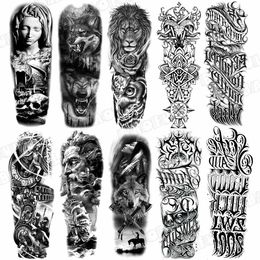 Tatouage transfert de manches bras tatouages ​​temporaires pour femmes hommes réalistes loup lion rosette war maori flore faux tatoue autocollants sexy cuisse tatoos 240427