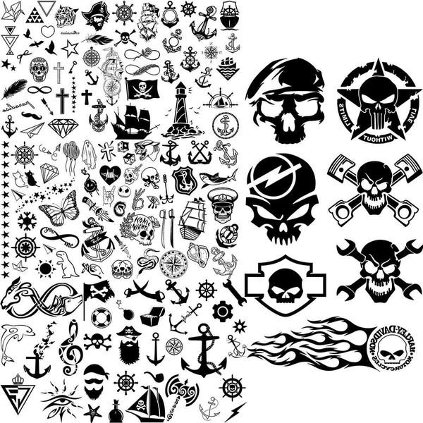 Insignia de transferencia de tatuajes tatuajes temporales de pirata para hombres adultos realista infinito pirata barco faro tatuaje falso brazo de cuerpo tatoos diy 240426