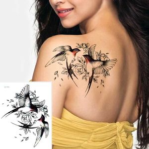 Transfert de tatouage Big Flower Bras tatouage Tatouage temporaire Autocollant Sparrow / Magpie Faux Tatoo Sleeve Flash Tatto Tatro Artoproom Art Femmes Sexy Girls 240427