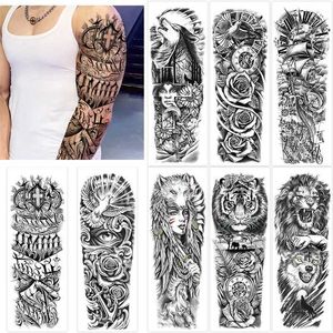 Transfert de tatouage Big Size Mens Tatouages Tatouages Grands manches de bras Autocollant Art du corps lion Tatoo Tatoo Tatoo pour les femmes Tatoo Imperproof 240426