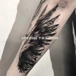 Tattoo overdracht grote vleugels donkere tijdelijke nep tattoo -stickers bloemenarm veren waterdichte tatouages et kunst corporel mannen vrouwen cool adesivos 240426