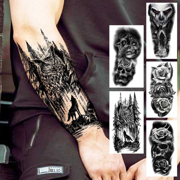 Transfert de tatouage Tatouage temporaire de la forêt noire pour femmes hommes Mas de clown réaliste Skull Dahlia faux tatouage autocollant avant-bras tatoos chaude vente 240426