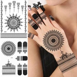 Tattoo -overdracht Zwarte henna Tattoo -stickers voor handtatoeages voor dames vlinder mehndi bloem nep tattoo mandala body art 240426
