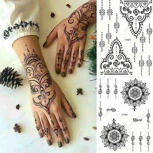 Transfert de tatouage Henné noir tatouages temporaires pour femmes Autocollant mehndi de fleur en dentelle pour la main fausse au tatouage autocollant corporel art Hena tatoo 240426