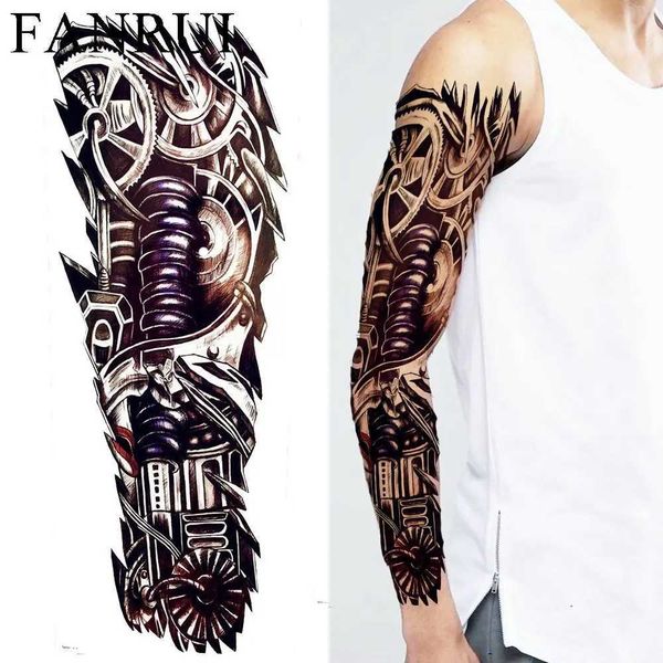 Transfert de tatouage Black Long Robot Arm Faux autocollants de tatouage Men Party Full épaule Tatouage Tattoo Femmes Tips de maquillage Amélioration du tatouage imperméable 240427