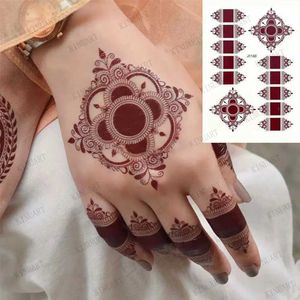Tattoo overdracht bruine henna ontwerpstickers mehndi henna tatoeage voor hand tijdelijke tatoeages voor dames kanten waterdichte nep tatoo marokkaanse hena 240426