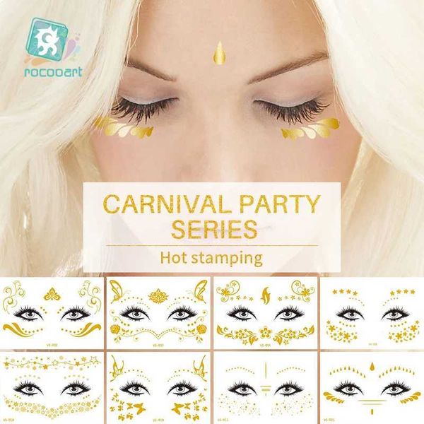 Transfert de tatouage Carnaval Makeup Party Body Art Gold Flash Face Face imperméable Transfert d'eau Tattoo Tatoo Sticker For Women Girls Faux Tattoos 240427