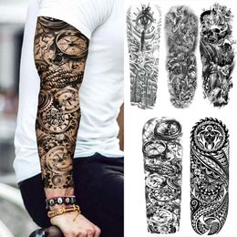 Transfert de tatouage Compasse Robot bras Tattoos Tattoos Sleeve pour hommes Femmes Réaliste Fake Skull Angel Full Arm Tatoos Maori Tottem Tatouer Autocollant 240426