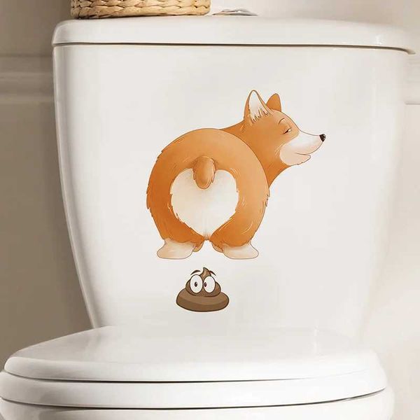 Transfert de tatouage Autocollant mural petit chien amusant pour décoration de toilette de salle de bain Mural Room Armoire à la maison Décoration décalage auto-adhésif 240427