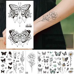 Transfert de tatouage papillon foncé sexy imperméable tatouage temporaire autocollant indien femmes arrière flash tatoo fille art corporel faux tatouages réalistes 240426