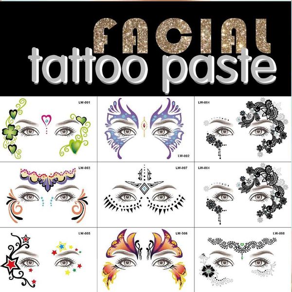 Transfert de tatouage Face jetable étanche étanche des autocollants de tatouage temporaire Halloween Face Stickers Eye Tattoo Flash Carnival Makeup Eye Decal 240426