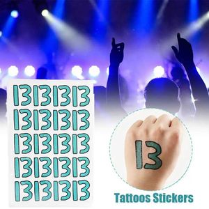 Tattoo -overdracht Wegwerp Tattoo Stickers Nummer 13 Tijdelijke tatoeages Lucky waterdichte accessoires Stickers Hand Rave blijvend tattoo 13 CO V3R2 240426