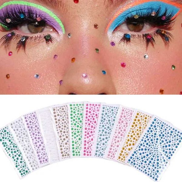 Transfert de tatouage Diy Face Bijoux Sticker Kids Kids Makeup Makeup Rignestone Temporaire imperméable Faux Tattoo Cute Festival Art Girls Diamond 240427