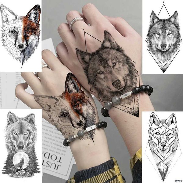 Transfert de tatouage DIY Animaux géométriques Fox Plante Tatouage Tattoo Tatoo Femmes Sexy Imperméable Disposable Black Tatoos Art Art Tattoo Stickers 240427