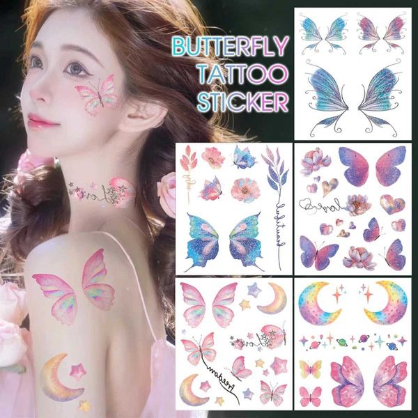 Transfert de tatouage Fairy Butterfly Wings Flash Stickers Tattoo Stickers Temporaire Eyes étanches Visages Armoiries Art Faux Tatouage Femmes ACCESSOIRES DE MALUP DES FEMANS 240427