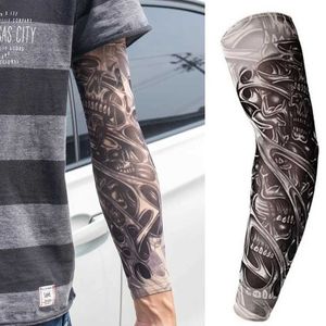 Transfert de tatouage faux tatouage temporaire tatouage tatouage plein bras long manche de tatouage hommes élastiques tatouages en nylon skull dragon serpent tigre tatoo manche 240426