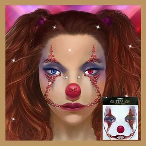 Transfert de tatouage Clown drôle Halloween Terror Grimace 3d Crystal Autocollants Cosplay Decorations du visage Horreur ACRYIC Drill Temporaire Tatouage Stickers 240427