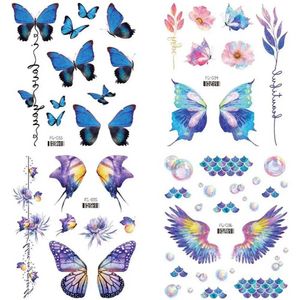 Tattoo overdracht glitter vlindervleugels tijdelijke tattoo stickers dames body art pols nek gezicht nep tatoeages waterdichte maan tattoo stickers 240426