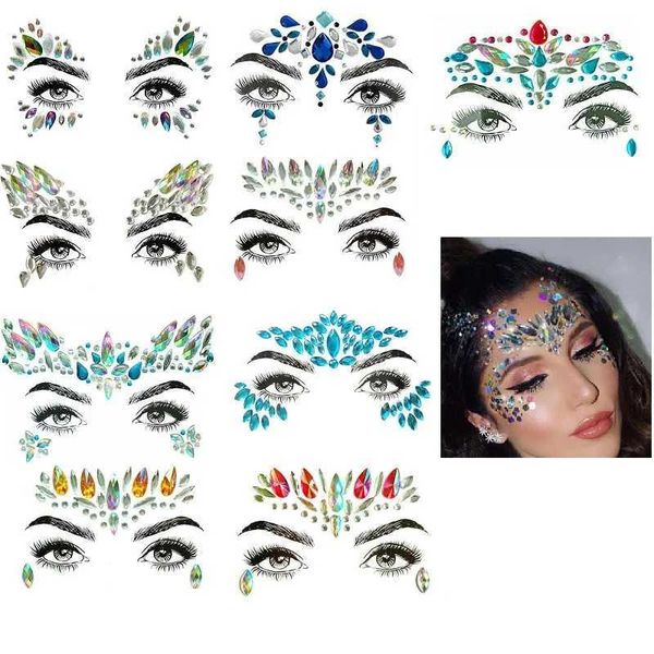 Tatouage Transfert de paillettes Stickers Femmes Femmes Sexy Tatouages strass de visage Diamants Fake Tattoo for Woman Festivals Art Makeup Crystals 240427