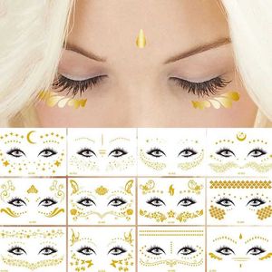 Tatouage Transfert Glitter Stickers Face Tattoo Flash Gold Temporary Metal Tattoos Tatoos étanche de maquillage pour filles Festival de musique de fête des filles 240426