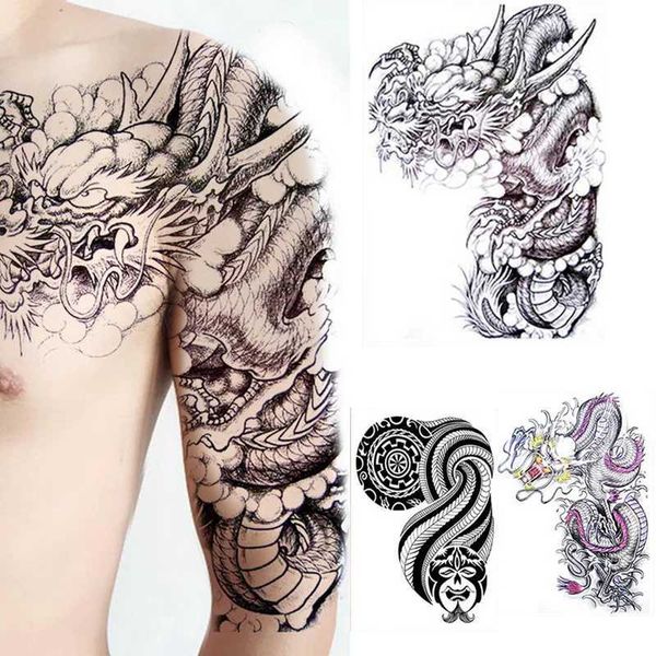 Transfert de tatouage Half Arm épaule étanche tatouage temporaire autocollant Cool Dragon Bouddha Lotus Art de corps faux Femmes Sleeve Men Personnalité Tatoo 240427