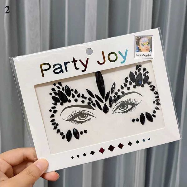 Transfert de tatouage Halloween Makeup Face Bijoux Tatouage 3D Diamond Face Autocollant Face brillant Tatouage Black Stickers Music Festival Decor Doy Beauty 240427