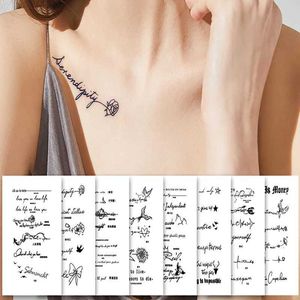 Transfert de tatouage jus de plane tatouage 8pcs / ensemble Sexy English Letter la clavicule Afficier étanche longue durée de 15 jours de faux tatouage 240426