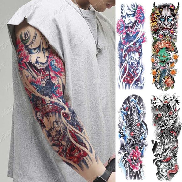 Tatouage transfert grand manche de bras tatouage japonais prajna carpe dragon imperméable tatou tatou sticker dieu corpor art complet faux tatoo femmes hommes 240427