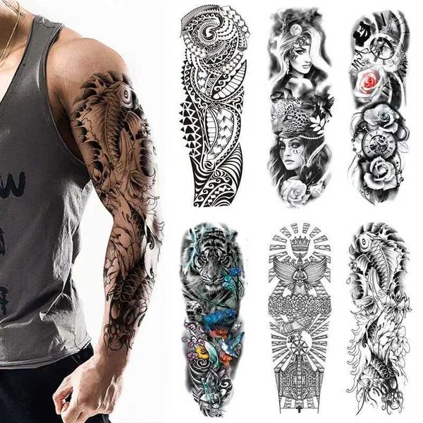 Tatouage Transfert grand bras tatouage pour hommes étanche à manches d'autocollante temporaire étanche du crâne de poisson tatouage pour femmes 240426