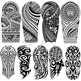 Tattoo overdragen grote totem tijdelijke tatoeages voor volwassenen mannen realistische maori doornen armbanden waterdichte nep tattoo -stickers arm lichaam tatoeages 3d 240426