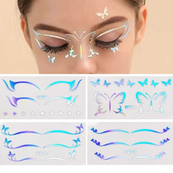 Transfert de tatouage Laser Face Autocollants Art Tatouage Autocollant étanche Tatoo Tatoo Tattoo Face en dentelle Autocollant Oeil Decal Glitter Eyeliner Stickers 240426