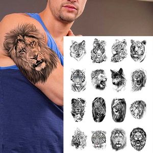 Transfert de tatouage Lion Tiger Cool Tattoo Tatoo Sticker Fashion Wolf Animal Animal Art Art Art Faux Removable Tatoo Men Femmes Personnalité 240426