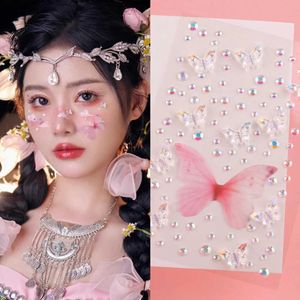Tatouage Transfert Net Yarn Butterfly Stickers Temporary Self Adhesive Paster paillettes Rhingestone Paster Face Dorations Jewels Diamond Decal 240426